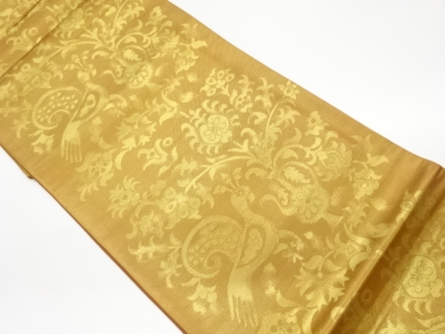 リサイクル　抽象花鳥模様織出し袋帯